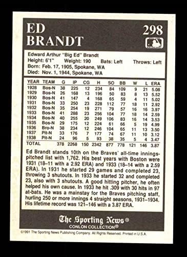 1991 Конлон 298 Ед Brandt Бостън Брэйвз (Бейзболна картичка) Ню Йорк/MT Braves