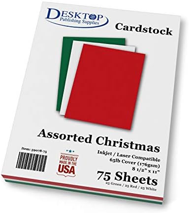 Разход на Коледа картон Разнообразни - 75 листа, Хартия за корицата на 65 килограма, 8,5 x 11, е Съвместима с вашия принтер Картон - за diy, подарък бирок, покани и картички