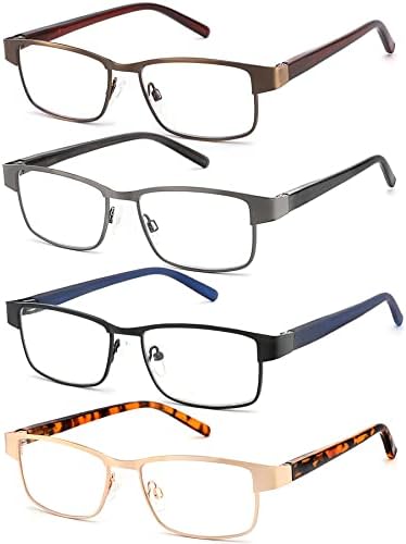 JJWELL, Мъжки слънчеви Очила за четене, блокиране на синя светлина, 4 опаковки, Метални Очила за четене компютърни книги за мъже с Удобен пружинным тръба на шарнирна вр?