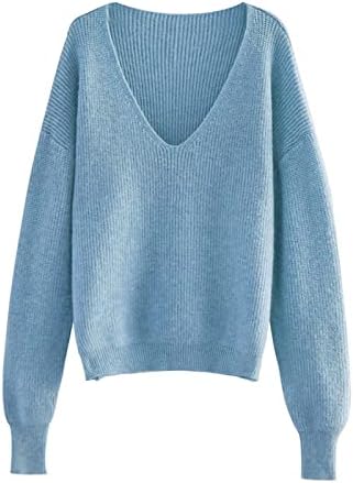 Дамски Ежедневни Блузи-Пуловери С V-образно деколте, Извънгабаритни Обикновена Възли Върхове, Есенно-Зимна Топла Модни Дрехи, Скок С Дълъг Ръкав