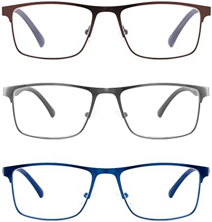 Очила за четене от 3 Теми за мъжете в Метална Рамка, Блокер Синя светлина Компютърни Ридеров