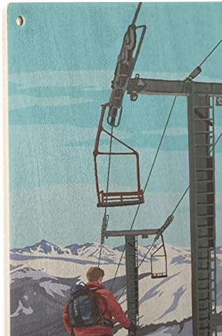 Ски Юта, на Сцената в Ден на ски-лифта, Стенни знак от Бреза дърво (декорация за дома в селски стил 10x15, Готови изкуство за закачане)