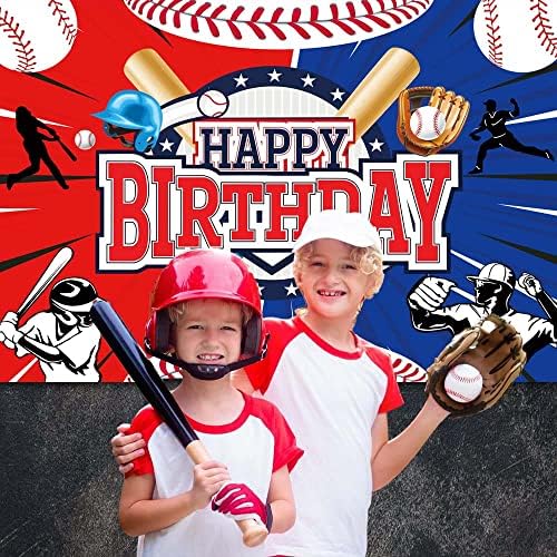 Бейзболен Фон честит Рожден Ден, Червено и Синьо Бейзболен Спортен Тематичен Фон, за Партита, за Фон за Снимки за Момче, Тийнейджър, Душата на Дете, за да проверите за Бейзбол парти за рожден Ден (70x47 инча)