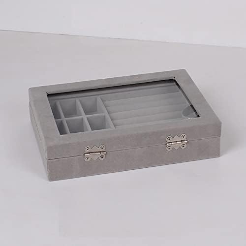 Кутия за съхранение на Бижута Ynxee, Обеци, Пръстени е Лесна Ковчег за Бижута с Прозрачен Прозорец на Капака, 8 x 6 x 2, Аквамариновый Кадифе