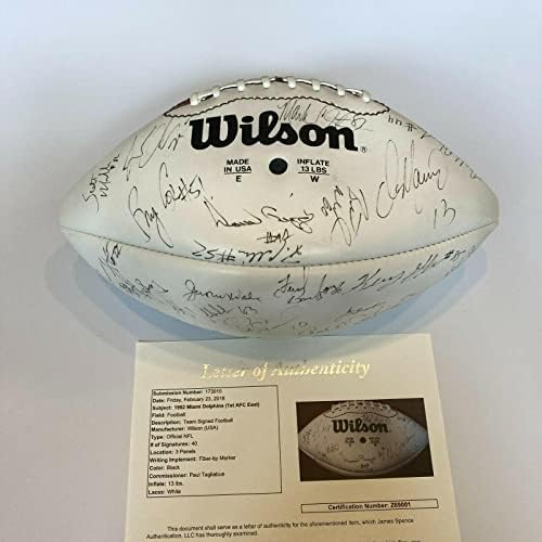 1992 Маями Долфинс Подписаха Футболна топка 40 Sigs Дан Марино Дон Шула JSA COA - Футболни топки с автографи