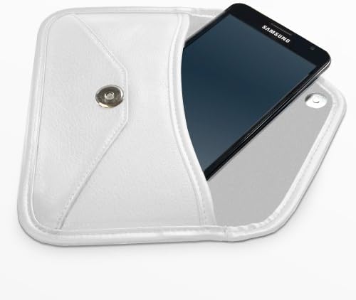 Калъф BoxWave, който е съвместим с Huawei Enjoy 20e (6,26 инча) (Case by BoxWave) - Луксозни кожена чанта-месинджър, чанта-плик от изкуствена кожа за Huawei Enjoy 20e (6,26 инча) - цвят на слонова кост, Бял