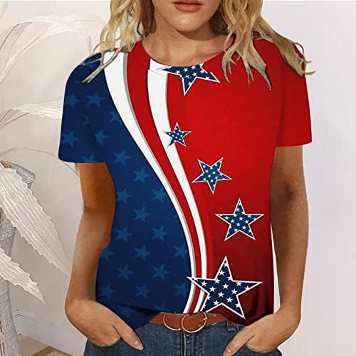 Тениски с Цветен Блок за момичета, Флаг на САЩ, Тениски със Звездите, Върхове с кръгло деколте, Ризи С Къс ръкав, Тениски В Основни Ивица за вашата почивка, HY