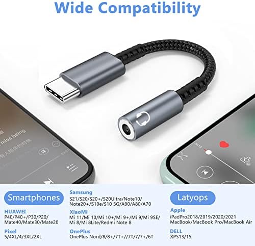 Адаптер CREFORKIAL 3,5 мм USB C, 2 опаковки [Черен + сив] Адаптер за слушалки от USB-C до 3,5 мм, с чип КПР от USB C до аудиокабеля 1/8 инча за Samsung Galaxy, iPad Pro, MacBook, Pixel