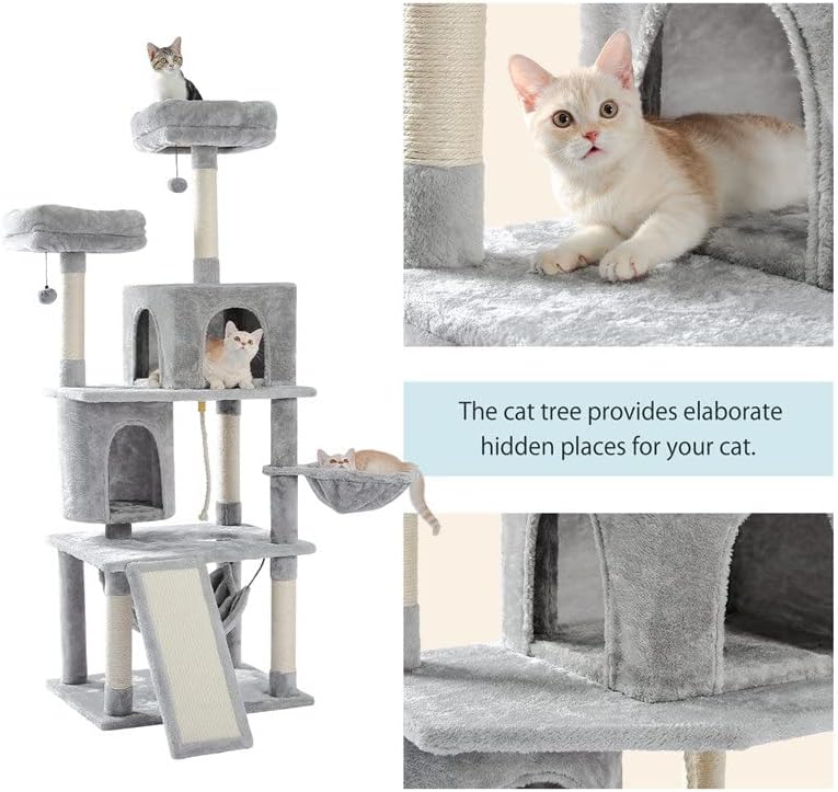 WYFDP Голяма Рамка за катерене котки, Многопластова Когтеточка с устойчиво покритие от сизал, детска площадка за котки Котешки дърво Киттерн (Цвят: сив, Размер: One Size)