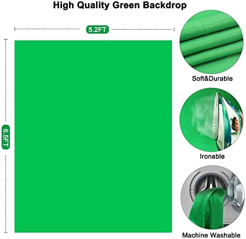 Зелен Экранный фон с комплект влакчета, Хром фон за снимки с зелен екран с размери от 5,2 Х 6,5 фута с Регулируема с Т-образна стойка и 4 Скоби за Фотосесия, стрийминг на видео, слот за мащабиране, онлайн срещи