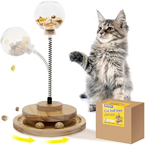 Играчки-Опаковка Лакомство за котки gonramedo, Интерактивни Играчки за котки в затворени помещения, Кутия за Играчки с бавна подаване за котки, Дървена играчка с 2 топки, една Забавна Пътечка, за да отговори на нуждите