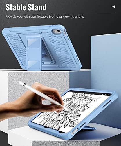 Калъф MoKo за iPad на 10-то поколение 10,9 инча 2022, устойчив на удари калъф за цялото тяло с поставка за деца и вградена защита на екрана за iPad на 10-то поколение 2022, поддръжка на Touch ID, Слънчев синьо небе