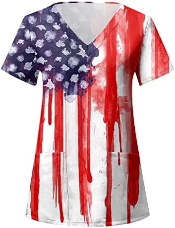 viyabling Американски Флаг, на 4 юли, Женски Нагънат Ежедневни Блузи с Пищни ръкави, Летни Тениски с V-образно деколте, Свободни Блузи, Елегантни S-3XL