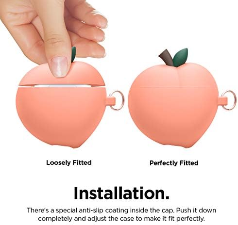 калъф elago Peach AirPods, Съвместим с калъф Apple AirPods, калъф с хубави 3D дизайн и брелоком за Apple AirPods Case (Праскова) [Регистрира патент на САЩ]