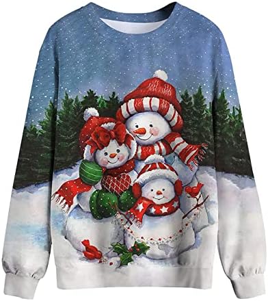 Грозен коледен пуловер за жени, забавни ризи с дълги ръкави и принтом снежен човек, новост, блузи с кръгло деколте за Коледа