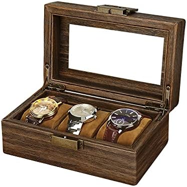 Кутия за часа anyasun за мъже-3 Слота, Калъф-Органайзер за часа, Кутия за съхранение на дисплея на часа от Изкуствена кожа със Стъклен Капак