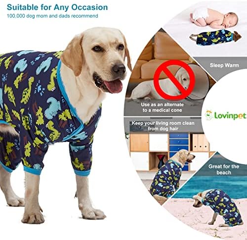Облекло LovinPet за големи кучета: принт Динозавър в джунглата, лек еластичен Вязаный пуловер, пижами за кученца, гащеризон за по-големи кучета. Пижами за кучета от Големи породи, Домашна пижама /XL