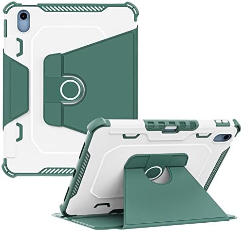 Калъф DWaybox за Apple iPad 2022 / iPad на 10-то поколение 10,9 инча, поставка със завъртане на 360 градуса, със слот за молив, защитен калъф Folio Smart с гъвкави ъгли на видимост - Тъмно зелен