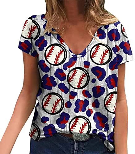Ризи Дамски Ежедневни Дамски Блузи с Ръкави-Листенца, Бейзболни Тениски с V-образно деколте и Къс Ръкав, Сладки Летни Ежедневни Тениски