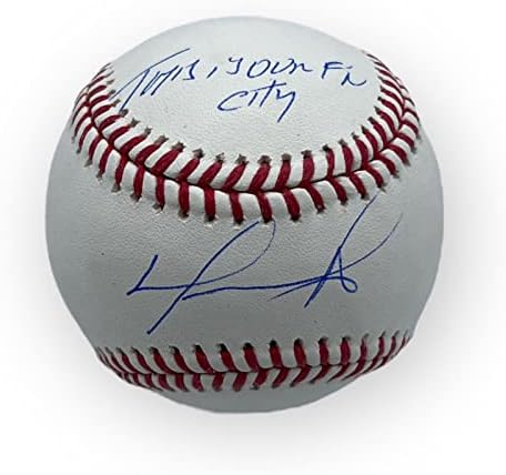 Дейвид Ортиз подписа Бейзболен топката OMLB с автограф This Is Our F 'in City JSA - Бейзболни топки с автографи