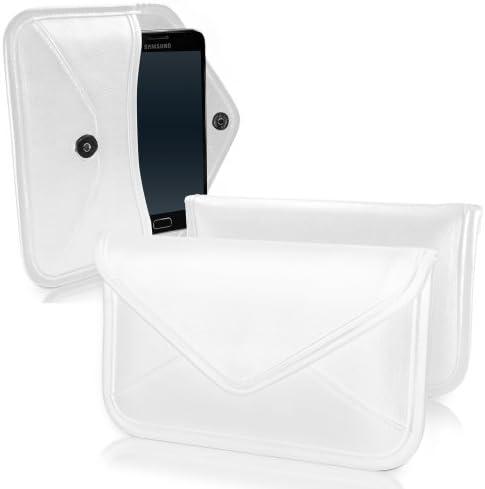 Калъф BoxWave за LG Q7a (Case by BoxWave) - Луксозен Кожен калъф-месинджър, Дизайн своята практика-плик от изкуствена кожа за LG Q7a - цвят слонова кост, Бял