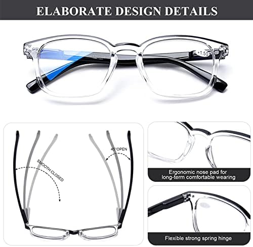 Дизайнерски Очила за четене AQWANO, Блокиране на Синя Светлина, Компютърни Прозрачни Очила за Четене за Жени и Мъже, Антибликовый Филтър, UV-Филтър с Пружинным тръба на шарнирна връзка, на 2,5
