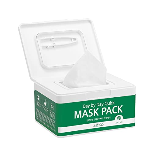 RiRe Day by Day Quick Faical Sheet Mask Pack 30 листа, Ежедневно маска за лице, Сертифицирана веганами, Хидратиращ, успокояващ, питателна (Cica)