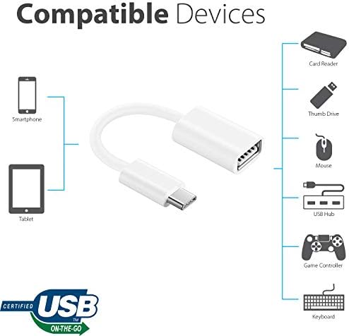 Адаптер за USB OTG-C 3.0, съвместим с вашия LG Tone NP3, осигурява бърз, доказан и многофункционално използване на функции като например клавиатури, флаш памети, мишки и т.н. (Бял)