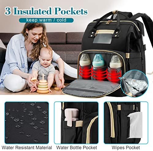 Чанта за Памперси REPIG с подплата за Свободни, богат на функции Водоустойчива чанта за Памперси за момичета и момчета, Подаръци за душата на Детето, Пътна чанта за Пелени с USB порт за зареждане, Колани за детски колички,