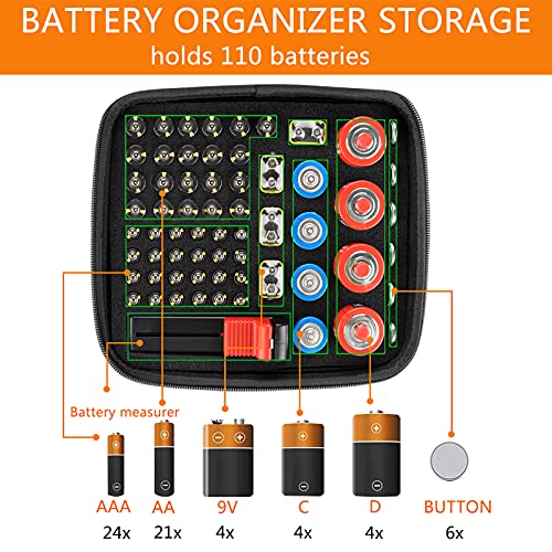 Контейнер за съхранение на твърди батерии Linkidea, Кутия-Органайзер с тестер BT-168, Сигурен Държач за батерии за носене - с Капацитет 63 батерии с различни размери AA AAA 9V C D с тестер