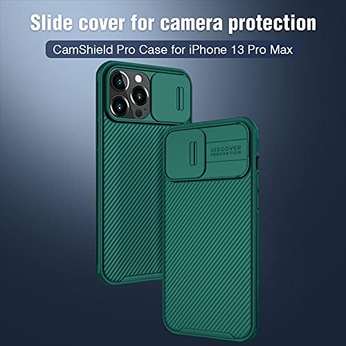 Тънък калъф Nillkin CamShield Pro е съвместим с калъф iPhone 13 Pro Max, Защитен калъф със защита на камерата за твърд PC 13 Pro Max и калъф за телефон от TPU за номер 13 Pro Max 6,7 на Зелено