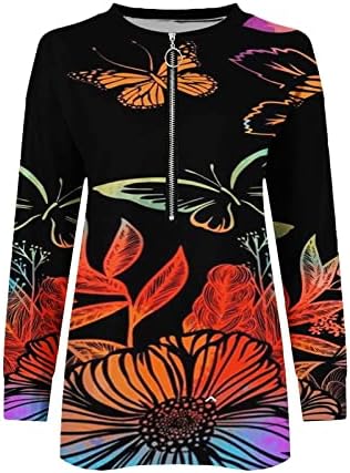 NOKMOPO / Дамски Ризи, елегантно облечен Неофициално Модна Пролетно Свободна Тениска с V-образно деколте и принтом с цип Отгоре с Дълъг Ръкав