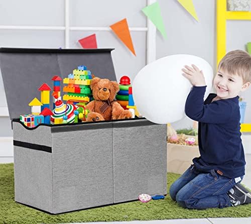 Кутия за играчки YOLOXO, Сгъваеми Здрави Кутии За съхранение с Капак, Много Големи Чекмеджета-Организаторите за съхранение на детски играчки, Кошници за деца, Момчета, Момичета, Детска Стая, Детска стая, Кабинет (Тънък