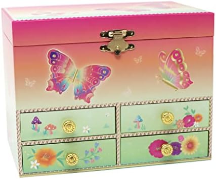 Розов Мак Дъга Средната Пеперуда Музикална Кутия За Бижута