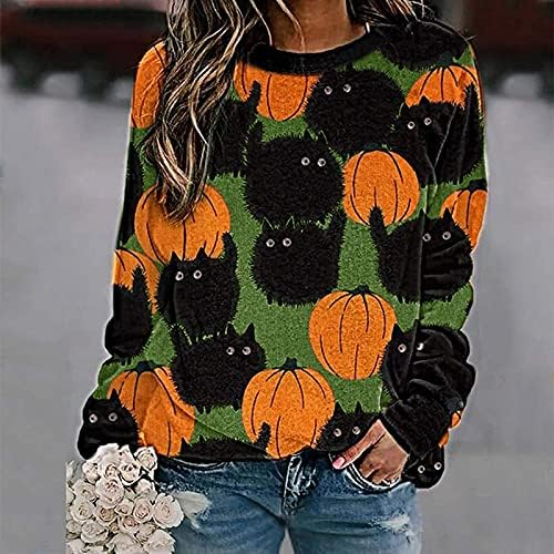 Жена пуловер ZEFOTIM размер плюс за Хелоуин, сексуални графични тениски, ежедневни блузи с кръгло деколте и дълъг ръкав, пуловер cartoony