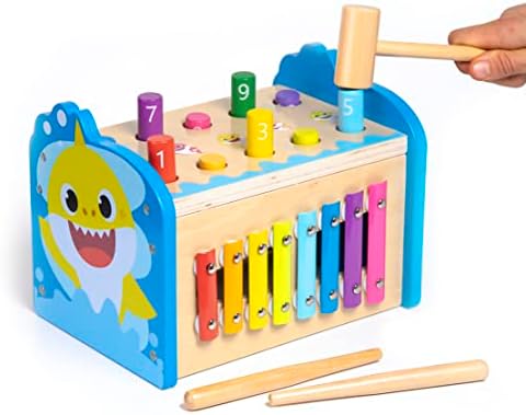 Детски играчки Pidoko Kids с акули - Чук Монтесори за деца Подаръци за първия рожден ден, за момчета и момичета - Дървени играчки на крака за деца от 1 година - Детски Ксилофон и лабиринт с цифри