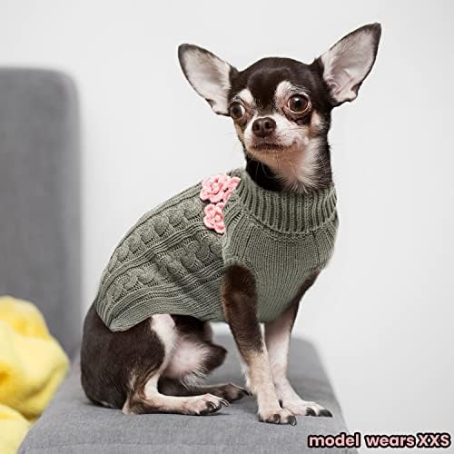 Пуловер за малки кучета ALUZAEMO - Сладък Цвете, Зимна Есен Топли Дрехи за малки кучета, Плетени Пуловери с високо воротом в студено време, Уютна Дрехи за малките кучета,