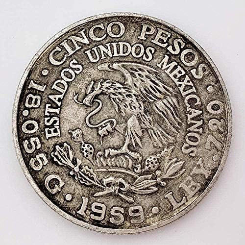 ченчен 1959 Мексико Възпоменателна Монета 5 песос Сребърен Долар Чуждестранна Сребърна Монета Сребърен Долар Колекция от Древни Монети за Домашен интериор на Офис