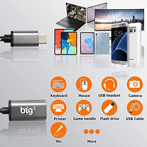 Big-E C USB-USB 3.0 Женски OTG адаптер, който е съвместим с вашите Xiaomi Redmi 9T за пълноценно свързване на кабел USB On The Go с оплеткой Thunderbolt 3 On The Go (сив)